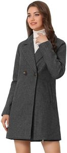 Allegra K Women's Notched Lapel Double Breasted Raglan Winter Coats Dark Grey Small