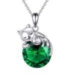 Vadmans May Birthstone Cat Necklace Sterling Silver Family Cat Pendant Fashion Jewlery Gift for Women Girls