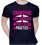 CreativiT Graphic Printed T-Shirt for Unisex Grandpas are Daddies with Extra Practice Tshirt | Casual Half Sleeve Round Neck T-Shirt | 100% Cotton | D00443-2658_Navy Blue_XX-Large