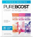 Pureboost Clean Energy Booster, Refreshing Energy Drink Mix with B12 Vitamins, Electrolytes, Antioxidants, Sugar-Free with No Sucralose (Combo Pack, 30 Count)