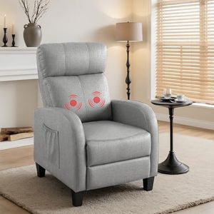 Artiss Massage Recliner Chair with Lumbar Support, Adjustable Push Back Small Recliner Sofa with Side Pocket for Adults, Fabric Lounge Chair for Living Room, Easy Assembly, Sturdy Wood Frame, Grey