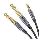 MOSWAG 3.5mm 1/8" TRS to Double 6.35mm 1/4" TS Mono Y-Cable 6.6FT/2Meter Splitter Cable,Stereo Audio Cord Compatible with iPhone iPod Laptop Multimedia Speakers and Home Stereo Systems