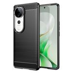 CoverLine Back Cover Carbon Fiber, Scratch Resistant, Shock Absorbing, Soft TPU Rubber Protective Case for vivo T3 Ultra/vivo V40 Pro/vivo V40 - Black