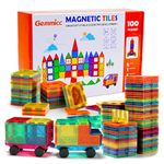 Gemmicc Magnetic Tiles Building Blocks for Kids, STEM Approved Educational Toys,3D Magnet Puzzles Stacking Blocks for Boys Girls,100 PCS Advanced Set with 2 Cars