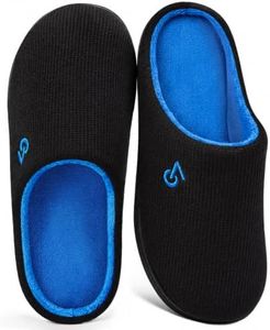 VeraCosy Men's Two-Tone Memory Foam House Slippers Indoor Outdoor Durable Rubber Sole (Blue,7-8 US)