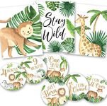 Hadley Designs 6 Reversible Safari Wall Decor Prints Nursery Decor, 20 Monthly Baby Milestone Stickers, Baby Shower Decorations, Baby Monthly Milestone Stickers for Baby