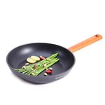 Wonderchef Caesar Non-Stick Fry Pan | Induction Bottom | Wooden Handle | Pure Grade Aluminium | 24cm Frying Pan Non Stick | 1.7L | 5mm | 5 Years Warranty | Black