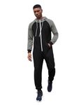 COOFANDY Men's Raglan Sleeve Onesie Hoody Lightweight Jumpsuits All in One Tracksuit Black/Grey XXL