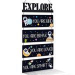 decalmile 5 Pieces Outer Space Wooden Hanging Signs Planets Astronaut Wood Wall Decor Baby Nursery Kids Bedroom Daycare Wall Art Decor