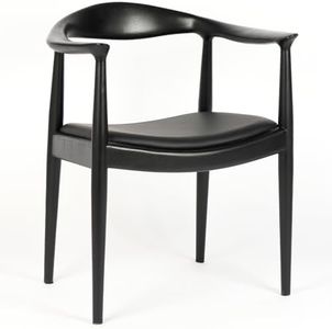 Polynices Mid Century Modern Dining Chair, Pu Upholstered Kennedy Chair, Solid Wood Armchair for Dining Room, Kitchen,Office,Living Room(Black)