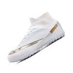 Puvvtyi Men Football Boots Astro Turf Trainers High-Top Soccer Shoes Big Boys Girls Trainers,White,4 UK