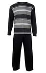 Mens PJ Pyjama Set PJ's Pyjamas Sizes S-4XL, L, Black/Grey Stripe