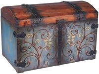 Household Essentials Vintage Wood Storage Trunk, Large, Blue Body/Brown Lid/Floral Design