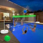 LED Pool Volleyball Net Set with Solar Powered Lights|15ft-32ft Adjustable Volleyball Net for Inground Pool, Kids Adults Water Volleyball Net Game Toy with 2 Ball & Pump for Pool Backyard Party