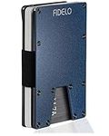 Fidelo Minimalist Wallet for Men - Slim RFID Blocking Wallet Credit Card Holder Made of 7075 Aluminum. The Compact Wallet Comes with 2 Steel Money Clips, 2 Cash Bands to Hold 1-10 Bills - Navy Blue