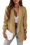 PRETTYGARDEN Women's 2024 Fall Blazers Trendy Long Sleeve Open Front Work Office Blazer Jackets (Khaki,Medium)