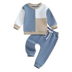 Vioyavo Toddler Boys Girls Tracksuit Outfit Contrast Color Long Sleeve Round Neck Sweatshirt Elastic Waist Trousers 2Pcs Sports Set (Blue, 18-24 Months)