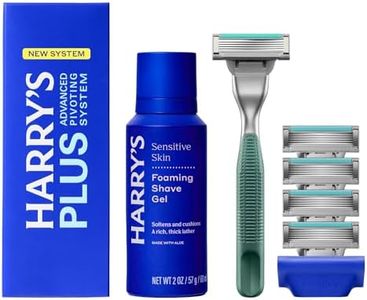 HARRY'S PLUS: Shaving Kit for Men - Premium Handle, 5 Razor Blade Cartridges, 2 oz Foaming Shave Gel, and Travel Blade Cover - Advanced Pivoting System - Moss