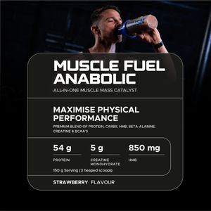 USN Muscle Fuel Anabolic Mass Gainer, Strawberry, 4kg – 54g Protein, Creatine, BCAA