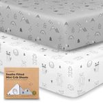 2-Pack Mini Crib Sheets Fitted, Pack and Play Sheets - Organic Cotton Pack N Play Sheets for Pack and Play Mattress, Playard Baby Crib Sheets, Jersey Crib Sheets Neutral for Boys, Girls (Woodland)