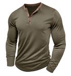 MakingDa Mens Henley Shirts Long Sleeve Button Vintage Solid Golf Regular Fit Grandad Shirt Casual Classic Soft Breathable Lightweight Workwear Gym Smart Tops Green L