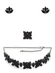 ZAVERI PEARLS Black Dazzling Stones Embellished Contemporary Necklace Earring & Ring Set For Women-ZPFK12620