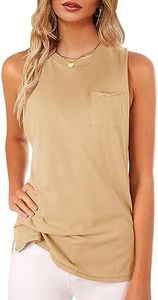 Women's High Neck Tank Top Sleeveless Blouse Plain T Shirts Pocket Cami Summer Tops