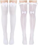 Suhine 2 Pair Oktoberfest Socks Lace Trim Ruffle Long Socks and Satin White Stockings for Women Girls, Bow, One Size