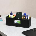 CLADD INTERNATIONAL Compact Desk Organiser Faux Leather Rectangular Stylish Design Use for Storage | Home | Kitchen | Make Up | Card | Mobile | Stationary (Counter Black)