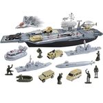 deAO Aircraft Carrier Models with Small Scale Model Planes, Trucks, Helicopter, Tank, Submarine, Battleships, Action Figures Present Gift for Boys