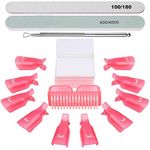 VASLON Nail Gel Remover Tools Kit with Pink Polish Remover Clips, Cuticle Peeler Scraper, Gel Nail Brush, 100 Pack Nail Wipe Cotton Pads, Nail File Grits 120/180 Buffer Block Grits 400/4000 (Pink)