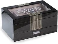 Bey-Berk High Lacquered Watch and Jewelry Storage Box, Glass Top, Eight Watch Slots, Drawer for Cufflinks and Pens