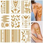 MAYCREATE® 9 Sheets Temporary Tattoo for Men and Women Golden Tattoo Sticker Waterproof Assorted Temporary Tattoo Forearm Tattoo for Body Art Arm Hand Tattoo