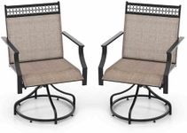 Costway 180KG Patio Swivel Dining Chairs Set of 2, Outdoor Patio Chairs with Heavy-Duty Metal Frame and Armrests, Fabric Outdoor Chairs for Backyard, Garden, and Poolside, Brown