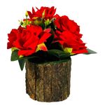 Dekorly Artificial Sunflowers, Rose, Anthurium Fake Flowers Potted Artificial Plants Decorative Artificial Flowers Indoors for Home Office | Natural Wooden Pot (Red-Silk Rose, Height : 18CM)