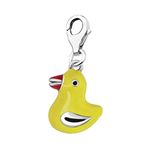 Quiges 925 Sterling Silver Yellow Enamel 3D Animal Rubber Duck Lobster Clasp Charm Clip on Pendant