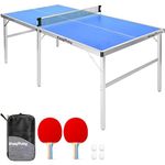 EasyPong® | Blue Ping Pong Table | 182x91cm | Premium Quality | Easy to Carry | Stable | Ideal for Outdoor & Indoor | 2 Rackets + 4 Balls | Table Tennis | 100% Fun | OriginalCup