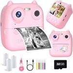 ydi Kids Instant Print Camera, 2.4'' Kids Dual 1080 HD Selfie Digital Print Camera with 3 Rolls Print Paper, 32GB Card, Birthday Christmas Toys Gifts for Girls & Boys Age 3-12 Years Old, Pink