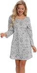 Misscoo Women's Cotton Sleepwear Long Sleeves Nightgown Print Tee Sleep Dres Print Loungewear for Ladies Women Girls Gray