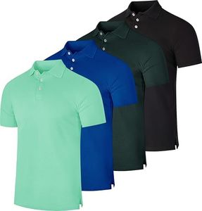 4 Pack: Big and Tall Men’s Cotton Pique Quick Dry Fit Polo Shirt Short Sleeve Golf Tennis Work Casual Collared Clothing Active Athletic Performance Tech Sports Clothes Plus Casual Top - Set 9, 5X