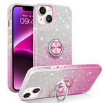 DOMAVER iPhone 14 Case, iPhone 13 Case Slim Fit Glitter Sparkly with 360° Ring Holder Kickstand Magnetic Car Mount Supported Protective Girls Women Phone Case for iPhone 14/iPhone 13 6.1“, Pink