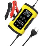 Magnyte® Smart Battery Charger - 5A 12V | Fully Automatic Car Battery Charger & Maintainer - for Car, Bike, Lawn Mower and More | Fast Charging | Intelligent LED Display | Circuit Protection | Yellow