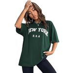 London Hills Cotton Blend Half Sleeve Women Oversized T-Shirts, Dark Green