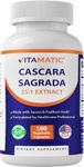 Vitamatic Cascara Sagrada Made with Senna & Psyllium Husk - 180 Veg Capsules - Concentrated 25X Potency - All Natural - Non-GMO