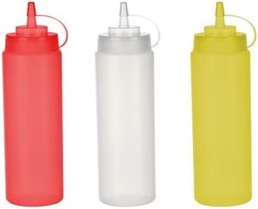 WELKOR Condiment Squeeze Bottles with Twist Top Cap, Leak Proof - Great for Ketchup, Mustard, Syrup, Sauces, Dressing, Oil, Arts and Crafts, BPA free - 3 colors(transparent/red/yellow) (12oz)