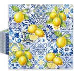 JarThenaAMCS 80Pcs Tiles Lemons Paper Napkins Blue Yellow Disposable Napkins Decorative Dinner Napkins Luncheon Napkins for Party Supplies Table Decor