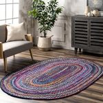 nuLOOM Tammara Bohemian Hand Braided Area Rug, Oval 7x9, Blue