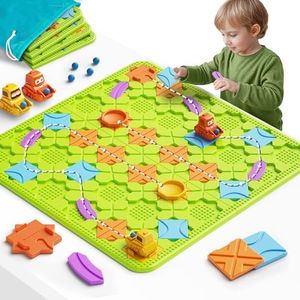 burgkidz Juegos de Mesa de Lógica Juguetes para Niños 4 5 6 7 8 años, 56 x 56 CM Gran Tablero Constructor de Carreteras Laberinto Rompecabezas, Regalos de niños Juguetes para 4-8, Verde