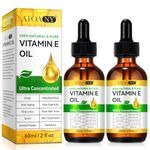Vitamin E Oil 75,000 IU 2 Pack - 100% Organic Pure Vitamin E Oil for Skin, Face, Hair, Body - Natural Antioxidant for Dryness, Wrinkles, Scars & Stretch Marks, Deep Hydration for Soft, Glowing Skin