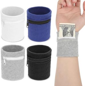4 Piece Wristband Pocket Wrist Wallet Wrist Sweat Bands with Zipper Wrist Pouch Wallet Sports Sweatband Wallet for Running Walking Hiking Sports Travel Coin Key Card Storage